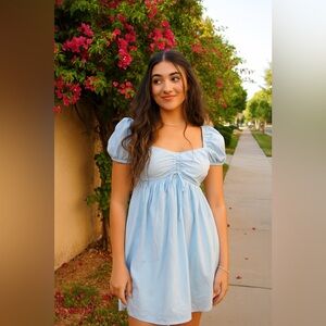 Altar'd State Sky Blue Gathered Babydoll Style Dress